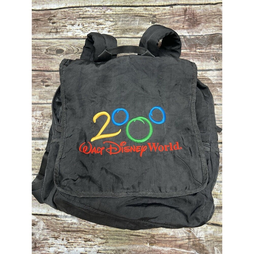 Walt Disney World Vintage Y2K 2000 Mickey Embroidery Black Backpack in EUC